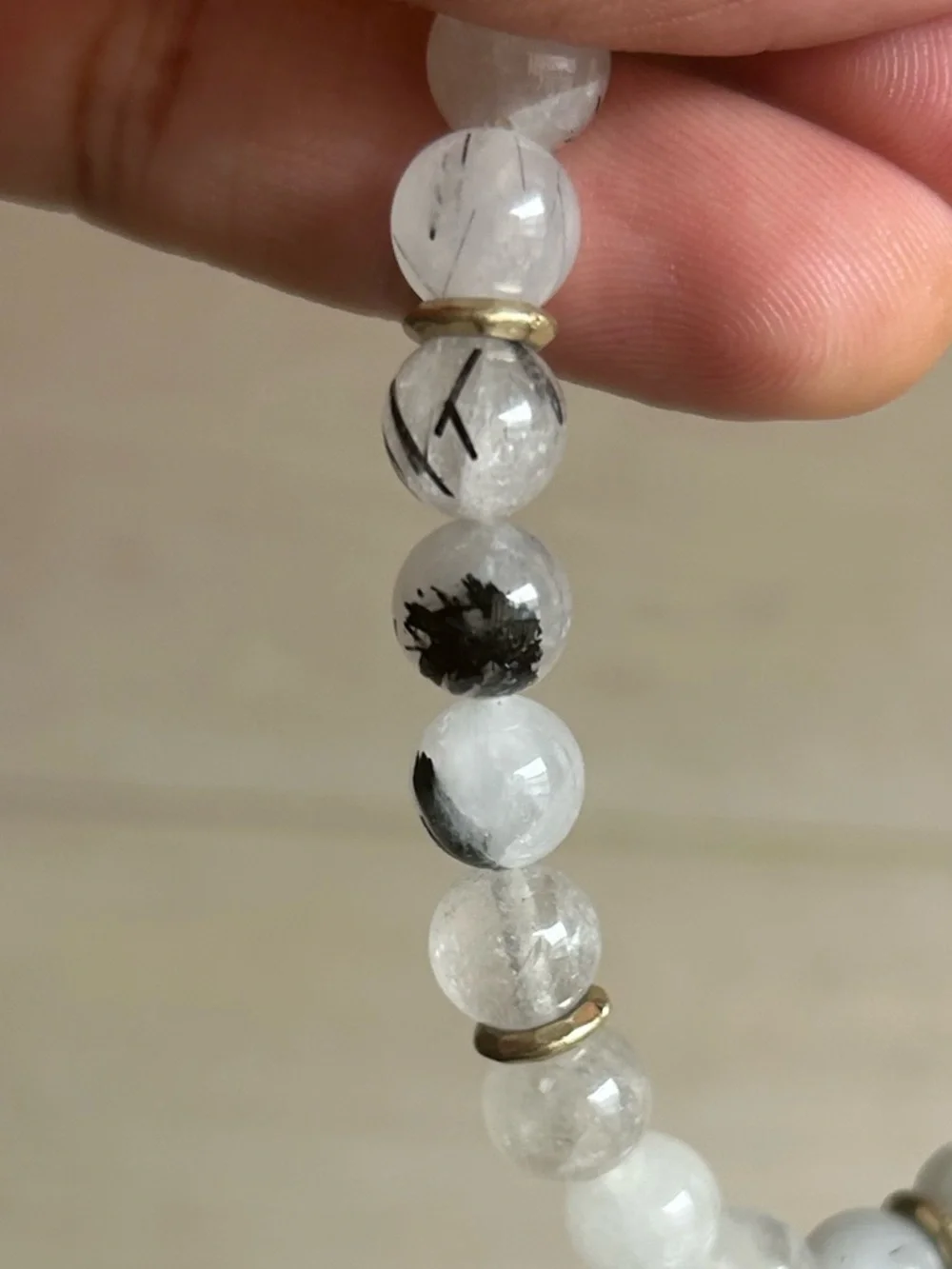 Tourmalinated Quartz Stretch Bracelet, size 6.5